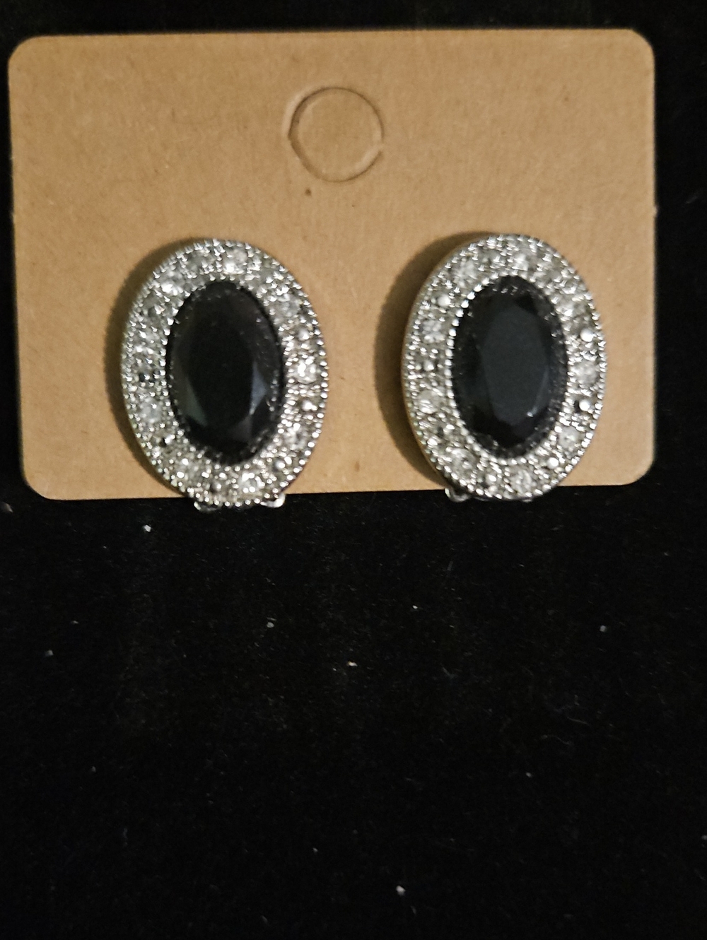 Classic Black Oval Crystal Halo Stud Earrings